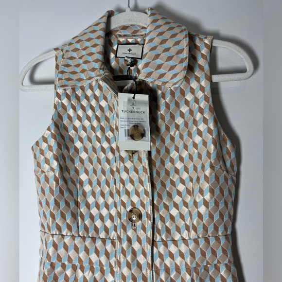 Tuckernuck NWT Ocean Spray Sleeveless Cheyenne Dress size XS tan/blue geo print - Picture 10 of 14